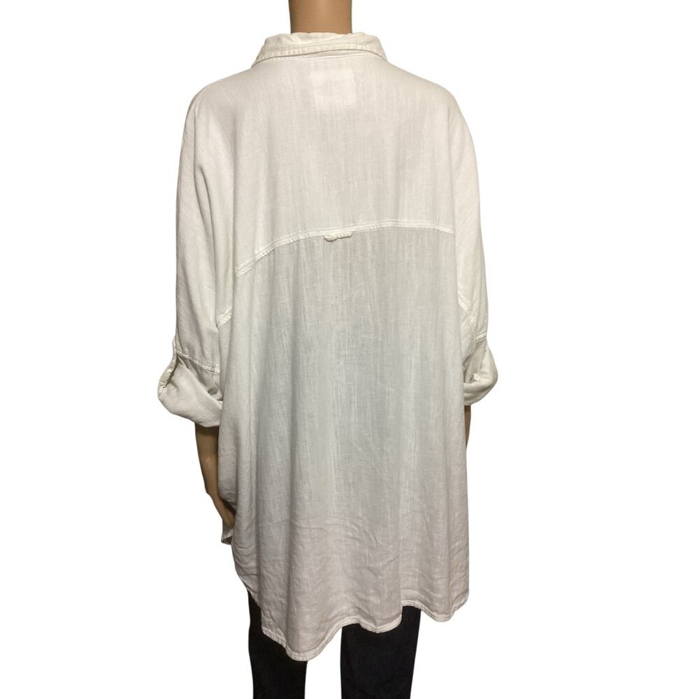 American Eagle Oversized White Button Down Shirt Cotton Linen Blend L - Picture 2 of 7